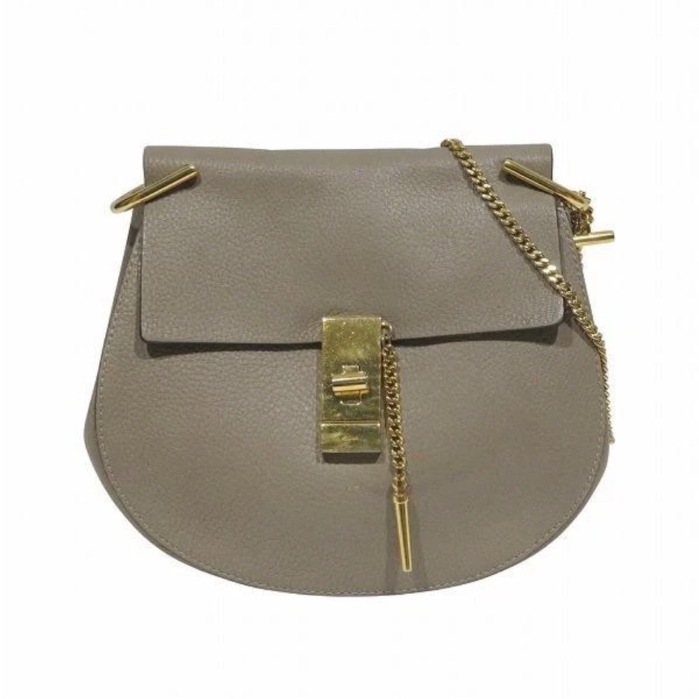 Chloe Taupe Leather Crossbody Bag with Gold Accents